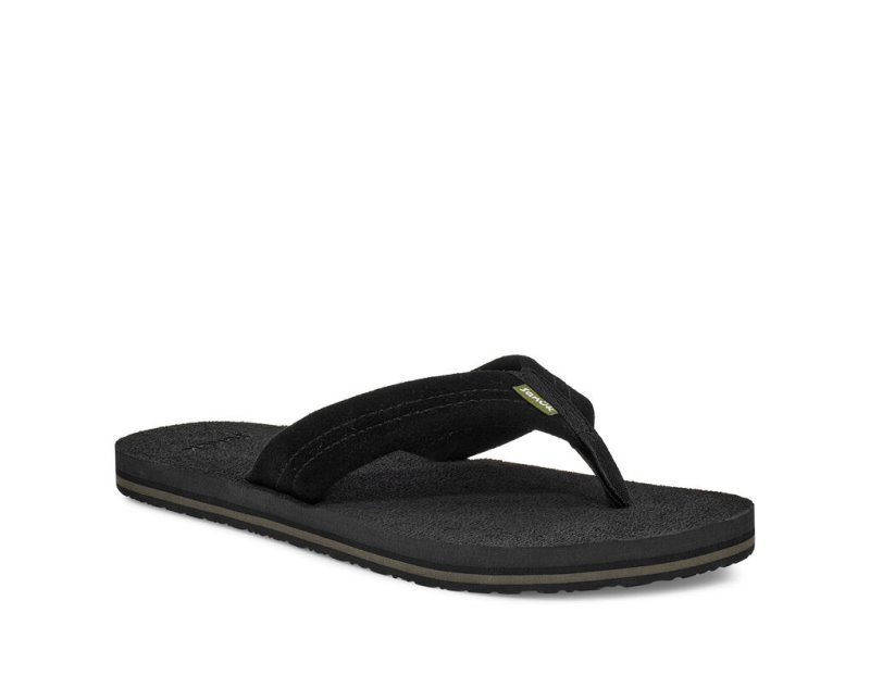 Sanuk Mens Beer Cozy Stacker Suede Black Flip Flops | LIRMPT239